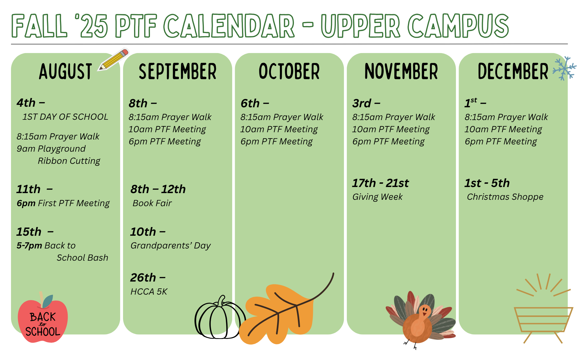 Fall Semester PTF Calendar - Upper Campus